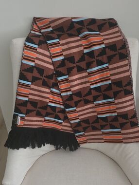 Scarf - D'iyanu Geometric Tribal Pattern Fringe In Brown, Black & Rust